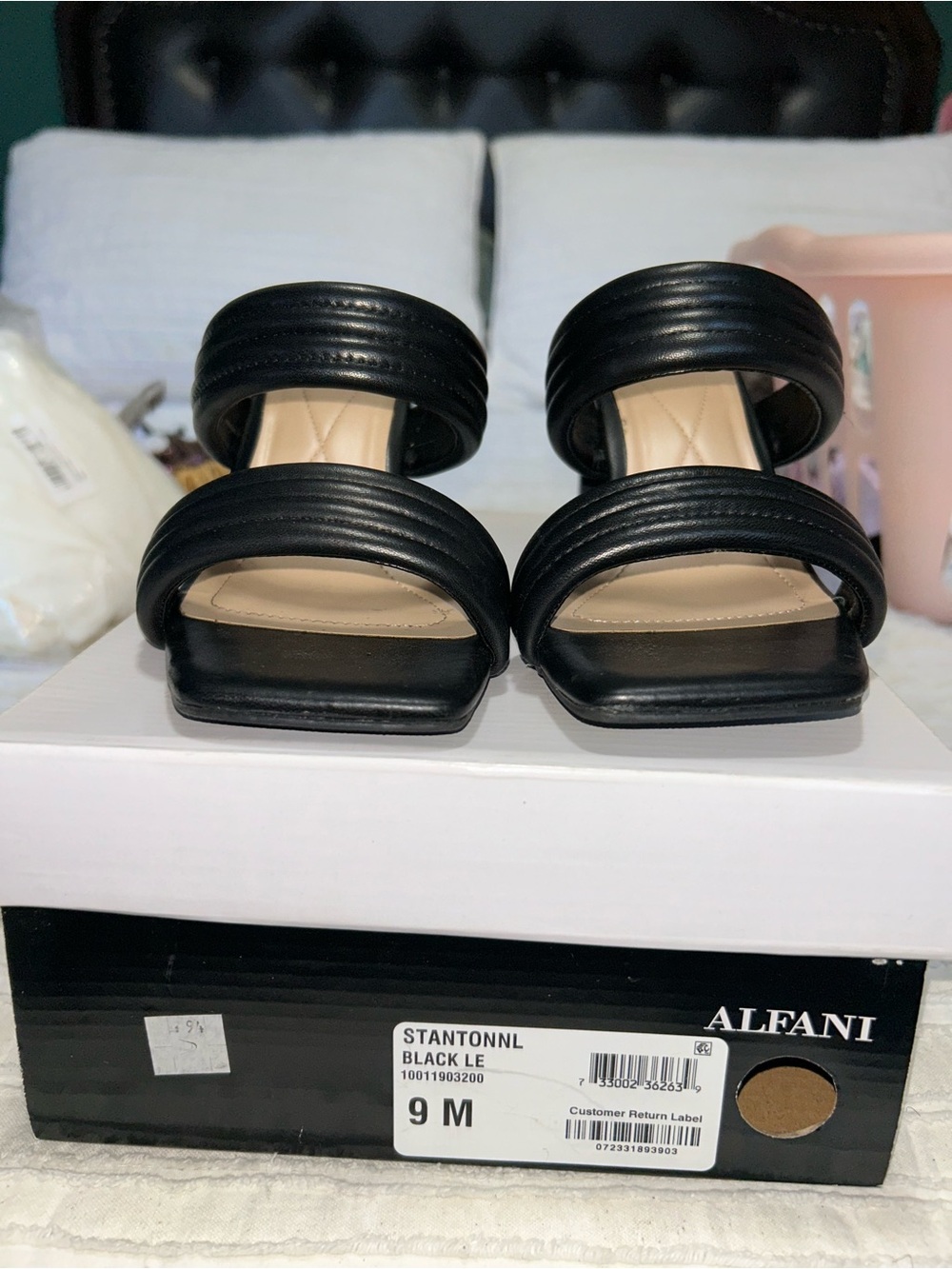 Alfani Black Double-Band Slide Heels